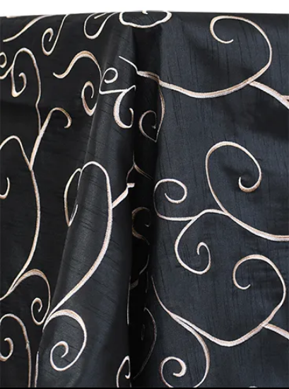 Picture of Dupioni-Swirl, Black 132" Rd Linen 
