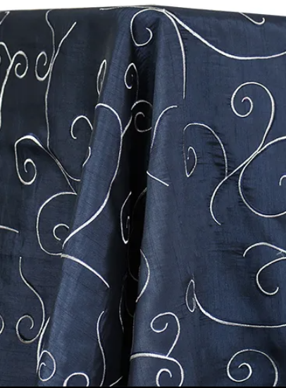 Picture of Dupioni-Swirl, Navy 132" Rd Linen